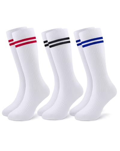 Stelle 3 Pairs Kids Soccer Socks Striped Athletic Socks(RDS+BKS+BUS,XS) at Amazon