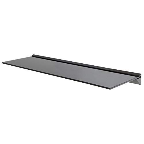 mahara Black Glass Floating Shelf - Extra long - 120cm wide wall mounted floating shelf supporting upto 20Kg, Easy Installation, use in any room