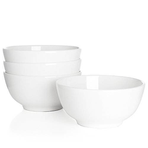 Sswoart 18-Ounce Porcelain Bowls - Great for Cereal, Soup, Salad, and Dessert - Set of 4, White