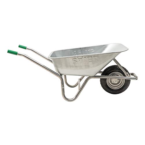 STIER Schubkarre, 100l Muldenvolumen, 120kg Tragkraft, mit Luftbereifung, vollverzinkt, rutschhemmende Griffe – Bild 3