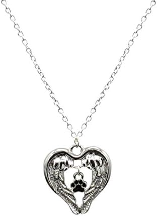 Clearance! Female Jewelry Heart-Shaped Dog Claw Love Hollow Pendant Necklace For Protect Dog Lovers, Family Friend Great Gift (Style 1_ Silver)