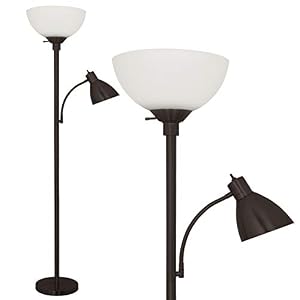 Image of Floor Lamp by Light Accents - Stella Floor Lamp for Living Rooms - Metal Standing Pole Lamp with Reading Light- Office and Bedroom, Bright Reading Light with White Shade - Bronze