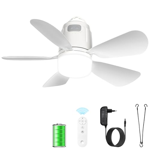 Gliztech 50 cm Outdoor Ceiling Fan, 20000 mAh Chandelier with Blades with Battery, Removable Camping Fan with Hook and Remote Control for Gazebo, Patio, Tent