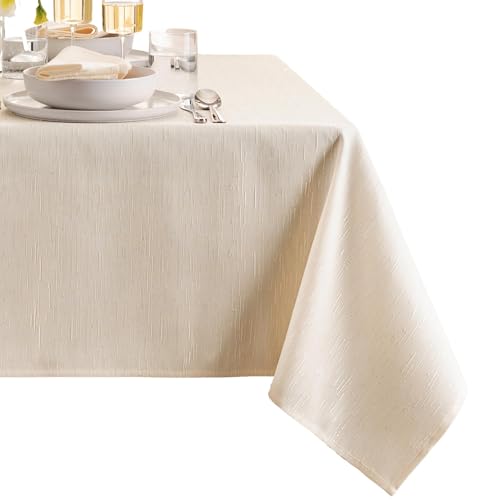 Elrene Home Fashions Continental Solid Texture Water and Stain Resistant Tablecloth, 60X144 Rectangle, Ivory