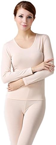 Confreebroon Womens Modal Thin Small Round Neck Thermal Underwear Sets (Nude, Xl)