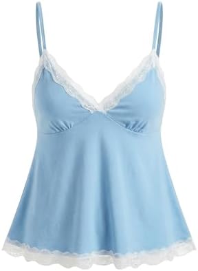 SOLY HUX Women's Y2k Gothic Lace Trim Cami Crop Top Sleeveless