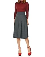 Stretch High Waist A-line Flared Long Skirt (L, Gray)