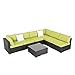 Peach Tree 7 PCs Outdoor Patio PE Rattan Wicker Sofa Sectional Furniture Set with Green Cushion, 2 Pillows and Tea Table