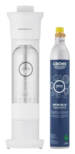 GROHE Blue Fizz 31941L00 Kit de demarrage pour gazeification (3 niveaux de CO2 reglables, 1 bouteille de CO2, 1 bouteille deau de 0,85 l + poudre de nettoyage), blanc