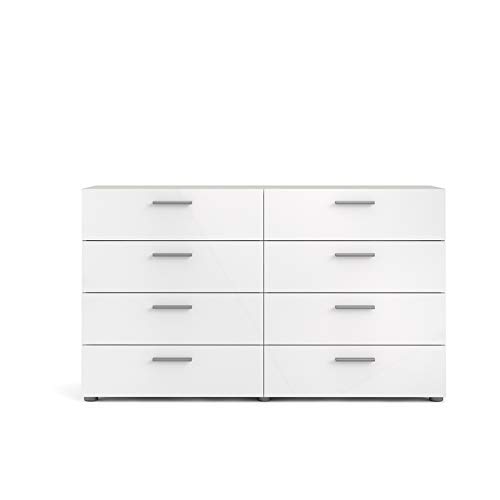 Tvilum Austin 8 Drawer Double Dresser, Oak Structure/White High Gloss