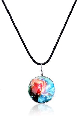 Cosmic Starry Luminous Gem Planet Necklace,Double Sided Glass Ball Time Galaxy Pendant Necklace for Women Men Jewelry