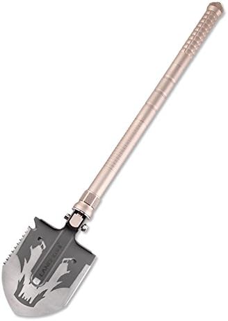 MEIBO Portable Military Folding Shovel Survival Spade Emergency Garden Camping Outdoor Versatile Tool with Hammer/Fire Rod/Screwdriver/Saw/Bottle Opener (Brown)