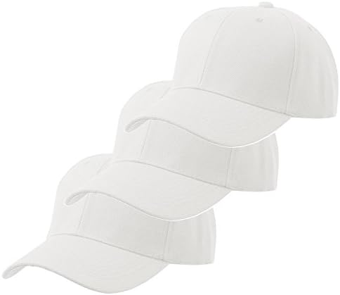 Men's Plain Baseball Cap Velcro Adjustable Curved Visor Hat-3P White White White