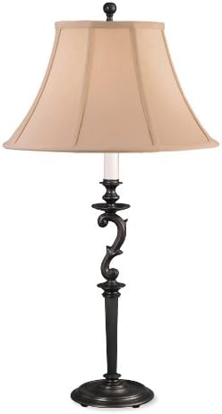 Lighting Enterprises T-6861/1042 Oil Rub Bronze Over Solid Brass Table Lamp with Beige Shantung Fabric Sewn Shade, 31-1/2-Inch