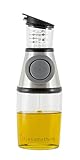 LittleSomething Olive Oil and Vinegar Dispenser - Glass Oil Bottle Non Drip 11 Ounce - Measuring Oil Pourer for Kitchen - Stainless Steel Silver