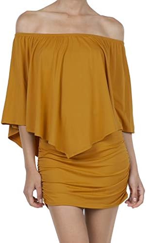 SHOP DORDOR Women's Off Shoulder Ruffle Party Dresses Bodycon Mini Dress