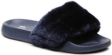LFL by Lust For Life Navy blue Comfortable Casual Faux Fur Pool Slide Slip On Sandal (9)