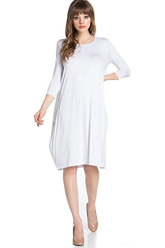 12 Ami Round Neck 3/4 Sleeve Tulip Hem Midi Dress White M