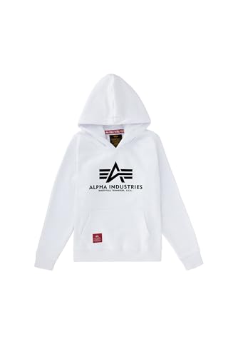 ALPHA INDUSTRIES Basic Hoody Felpa con Cappuccio, Bianco, 110 cm-116 cm Unisex-Bambini
