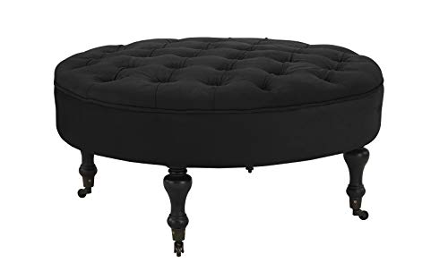 image for Divano Roma Furniture - Round Tufted Microfiber Coffee Table with Cast