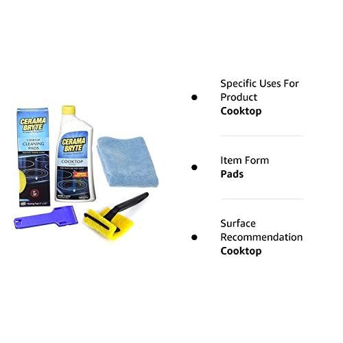 Cerama Bryte Complete Cooktop Cleaning Kit, 10 Cleaner Pads, 1 POWR