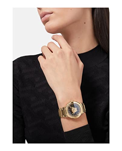 Versace Medusa Infinite Collection Luxury Womens Watch Timepieces with a Gold Bracelet Featuring a IP Yellow Gold Case and a Black Dial