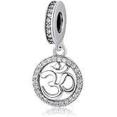 Bolenvi Om Ohm Aum Symbol Hindu Yoga Meditation Dangle Pendant Charm - Omni Clasp Clip on 925 Sterling Silver Charms Compatible with Pandora & Similar Bracelets, Necklaces & DIY Jewelry - Crystals