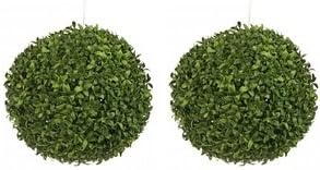 Two 14 Inch Outdoor Artificial Boxwood Ball Topiary Bushes Uv Rated Plants
