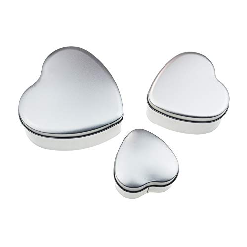 LJY 12 Pieces Heart Shaped Metal Tin Cans Empty Gift Candy Chocolate Storage Box Containers with Cover Lids (Mixed Sizes)