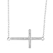 Solid Sterling Silver Rhodium Plated Cubic Zirconia Large Sideways Cross Pendant Necklace, 15