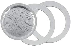 Tredoni 2 Silicone Seals/Rings+Filter -Replacement- Size 10 Cup Stainless Steel Espresso Coffee Maker Moka Pot- 8.5cm (10 Cup)