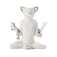 WANYA Ceramic Ring Jewelry Tower Decor Organizer, White Yoga Cat Jewelry Holder