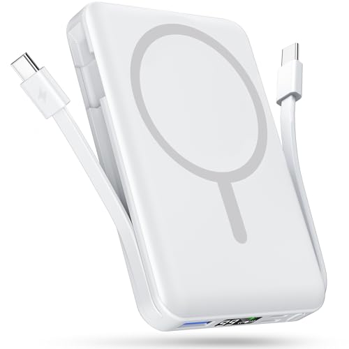 Podoru for Magsafe Powerbank, 10000mAh Magnetische Wireless Power Bank mit USB-C Kabel PD 20W Schnellladen mit LED Display, Kabellos Akkupack für iPho