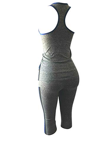 Women Gym Yoga Workout Activewear Set 2 Pieces Top+Leggings Set Sportswear (S/M = US 4-8, Mesh Blue/Grey)