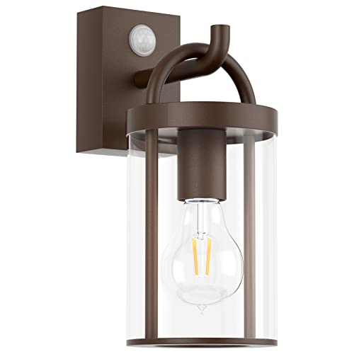 Klighten Vintage Outdoor Wall Lamp, E27 Wall Light with Motion Sensor, Industrial Wall Lights, Industrial Wall Light, 40W Max, IP44, Rust Red, Not Included Bulb