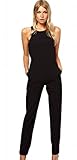 Amoin Women's Black Sleeveless High Street Jumpsuit
