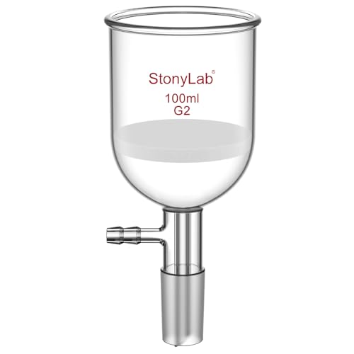 StonyLab Verre Borosilicate Buchner Entonnoir avec Medium Fritte (G2), Diamètre Intérieur de 56 mm, Profondeur de 60 mm, avec 24/40 Standard Joint et Tubulation Dentelée Sous Vide (100 ml)