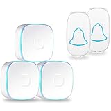 Doorbell,Wireless Doorbell Waterproof Chime Kit,Door Bell Kits at 1000 Feet Range&amp; 38 Chimes&amp; 4 Level Volume,LED Indicator,White（3 Receiver &amp; 2 Push Button)