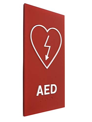 Kubik Letters Premium AED Sign, ADA Compliant Modern Design Sign with Grade 2 Braille for AED Location with Double Sided Tape