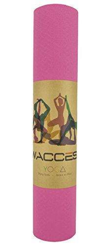 Wacces TPE Exercise Fitness Yoga Gym Training Premium Mat Dual Reversible Non-Slip, Pink/Black, 6mm, 24" L x 5" H x 5" W