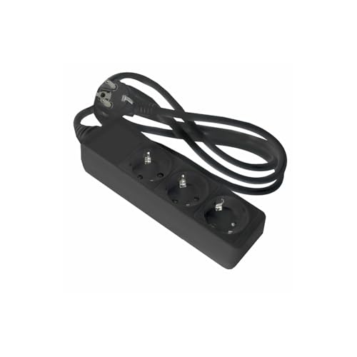 Schwarzer Sockel mit 3 Steckdosen und 1,5 m langem Kabel. Ideal für den Anschluss mehrerer Geräte, bietet Komfort und Effizienz in Ihrem Raum. Verlassen Sie Sich nie Wieder ohne Strom!