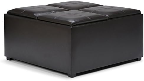 Amazon Com Simplihome Avalon 35 Inch Wide Square Coffee Table Lift Top Storage Ottoman Cocktail Footrest Stool In Upholstered Tanners Brown Faux Leather For The Living Room Contemporary Furniture Decor