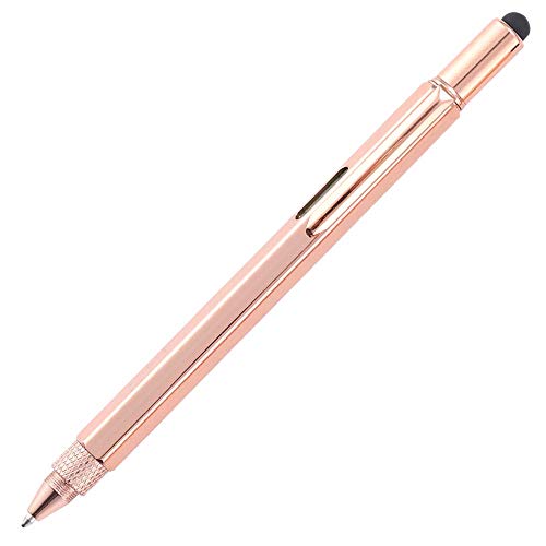 Falytemow 6 in 1 Multifunction Tech Tool Ballpoint Pen with Ruler Level Stylus and Two-Head Screwdriver Funny Pens Best Friend Gifts (2pcs Rose Glod) - Thumbnail 4