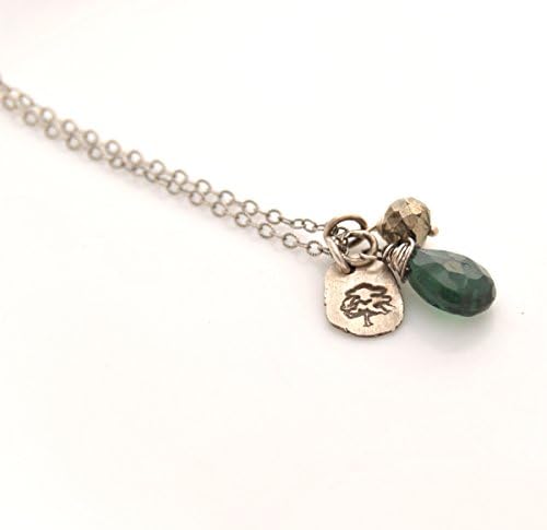 Tourmaline Pyrite Necklace with Fine Silver Tree Charm on Sterling Silver