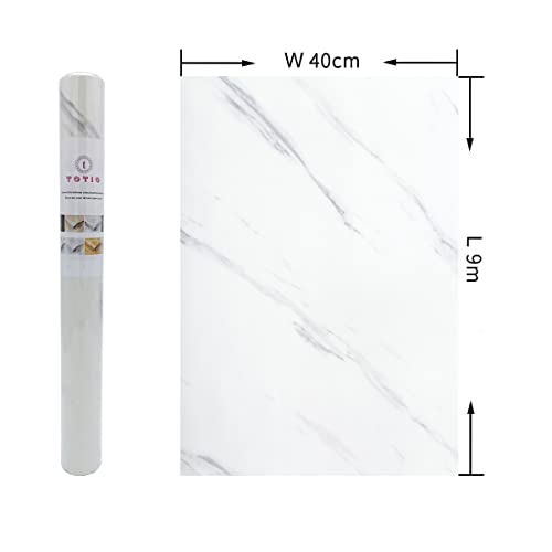 TOTIO Marble Wallpaper Marble Marble Smooth Gloss Thickened 40 cm x 9 m Self-Adhesive Paper for Countertop White Adhesive Film Waterproof Vinyl Wall Sticker Furniture Sticker