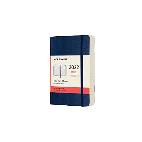 Moleskine 12-Month Daily Planner 2022, Daily Diary 2022, Hard Cover and Elastic Closure, Pocket Size 9 x 14 cm, Colour Sapphire Blue, 400 Pages