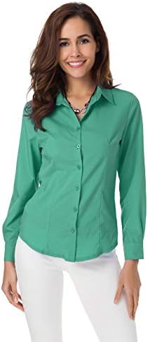 Womens Basic Long Sleeve Button Down Shirts Simple Pullover Stretch Formal Casual Shirt