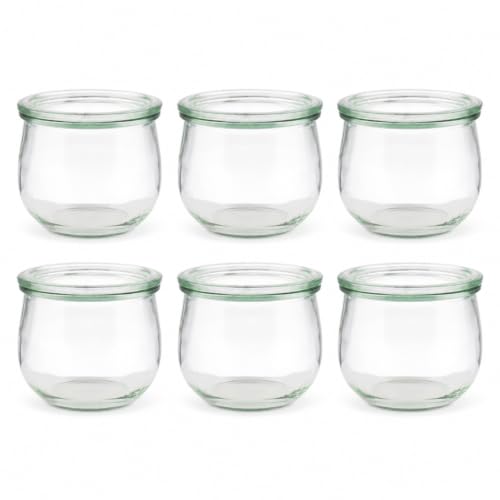 APS Set of 6 Original Weck Glasses 580 ml with Lids - Diameter 11 cm/Height 9 cm/Tulip Shape