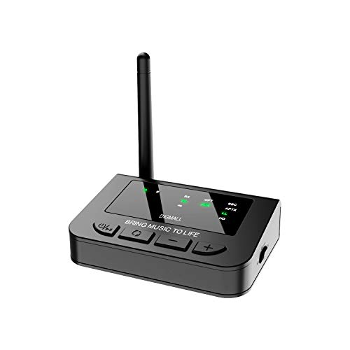 DIGMALL Long Range Bluetooth 5.0 Transmitter Receiver with Low Latency, 3 in 1 Wireless Audio Adapter, Dual Link with Audio Pass-Thru, Digital Optical 3.5mm RCA AUX for TV PC PS4 Projector Home Stereo