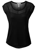 J.TOMSON Womens Short Sleeve Sheer Mixed Fabric Blouse
